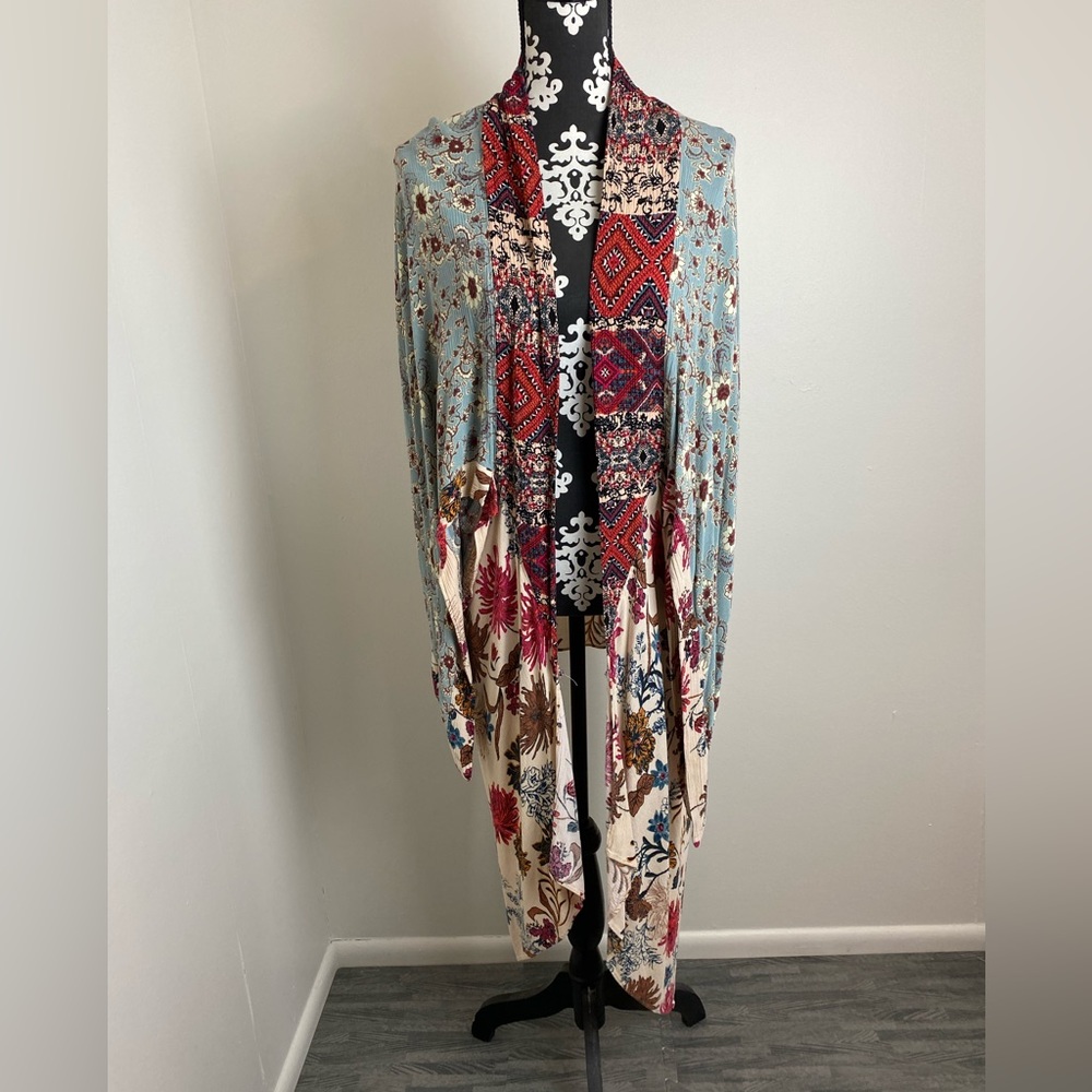 Umgee Boho Patchwork Floral Asymmetrical Kimono